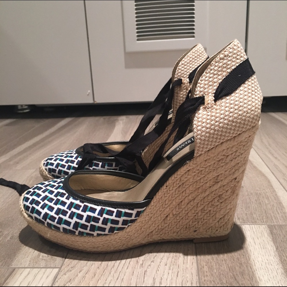 White House Black Market Wedges -blue, black, tan